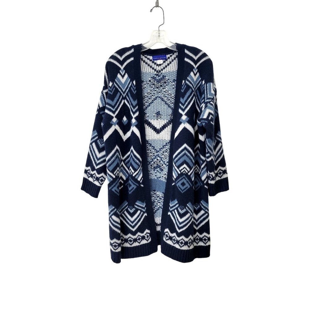 Western Open Front Cardigan Sweater Blue Women's Size Medium Simply Styled By Se